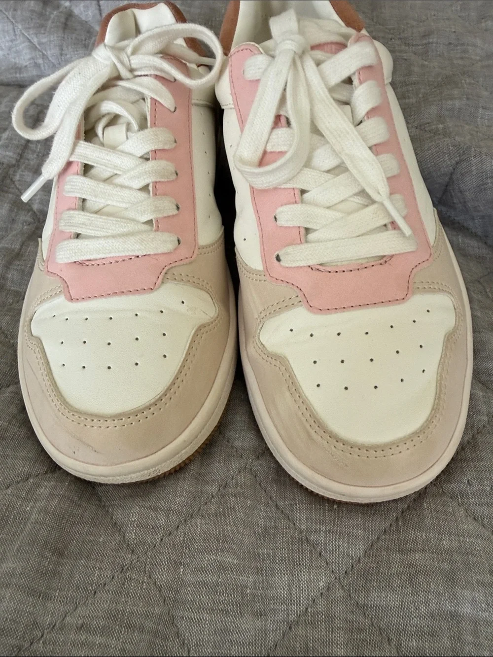 J. Crew Cream Sneakers with Pink and Tan Suede Accents